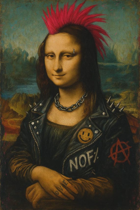 Mona Lisa Punk Art, Rebellious Mona Lisa, Punk Rock Portrait