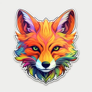 Adesivo volpe colorata – Adesivo testa di volpe al neon in stile pop art come decorazione luminosa per gli amanti degli animali, design da parete e arte psichedelica