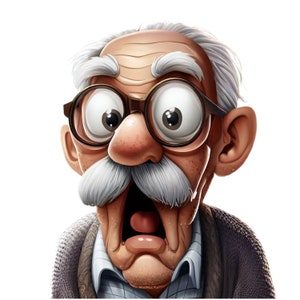 Lustiger Opa Sticker – Witziger Cartoon Aufkleber mit schrulligem Großvater und Brille als humorvolle Deko und Geschenkidee für Rentner