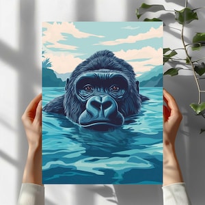 Póster Premium Gorila nada en el océano 40 x 30 cm grande