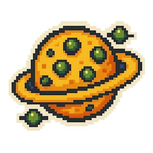 オリーブの衛星付きピザプラネット - 面白い漫画ステッカー - 耐候性 - グルメ、宇宙、ユーモアファンへのギフト