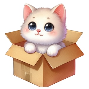 Schattige witte kattensticker, babykat, kartonnen sticker, schattige dierensticker, autosticker, laptopsticker, tatoeage, muursticker, kinderkamerdecoratie
