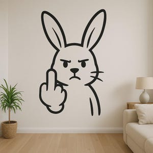 Cheeky rabbit wall sticker middle finger cartoon funny wall picture decoration bedroom living room humorous wall decoration gift