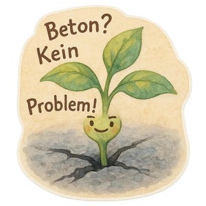アスファルトを突き破って成長する植物「コンクリートでも大丈夫！」 – 面白い漫画ステッカー – 耐候性 – 自然とユーモアのファンへの贈り物