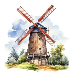 Aquarell Windmühlen Aufkleber Personalisierbar Outdoor Vinyl Sticker