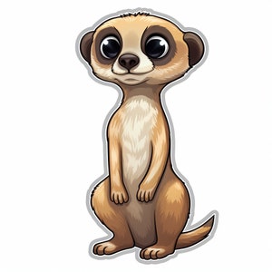 Pegatina de suricata: un simpático animal de dibujos animados como pegatina divertida para la decoración de safari de la habitación de los niños y una linda ilustración de vida silvestre.