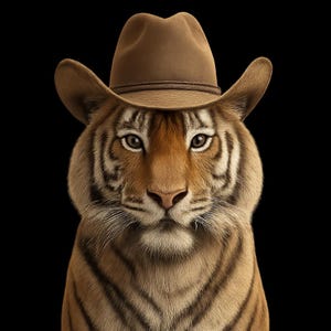 Adesivo tigre con cappello da cowboy, adesivo in vinile resistente ai raggi UV per esterni, realizzato con pellicola di alta qualità di Orafol, adesivo per auto, adesivo per laptop