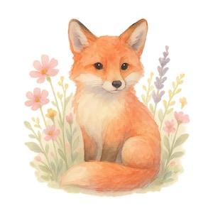 Adesivo volpe acquerello – disegno prato fiorito – adesivo per laptop, bullet journal, motivo natura, adesivo animale carino