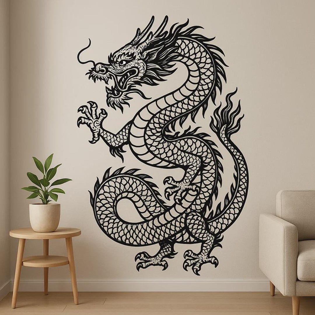 Chinese Dragon Wall Decal – Mystical Creature in Asian Style for Living ...