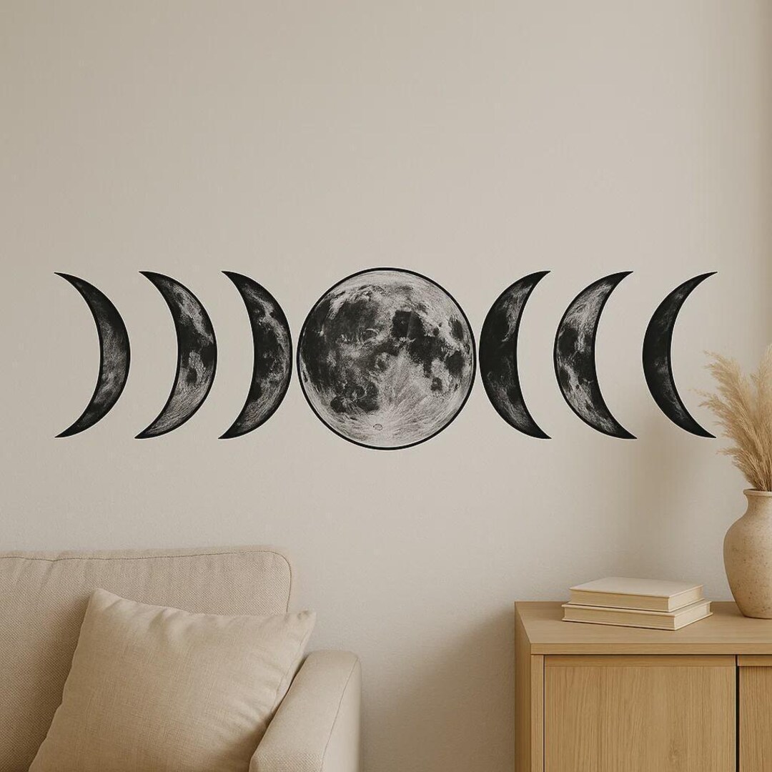 Moon Phases Wall Decal Sticker Set in Boho Style for Bedroom, Living ...