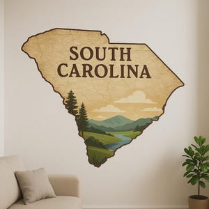South Carolina Kartenlandschaft Wandtattoo – Naturmotiv mit Bundesstaat-Umriss für Wohnzimmer, Büro oder Wohnmobil Deko für USA Reise-Fans