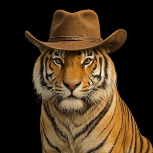 Adesivo tigre con cappello da cowboy, adesivo in vinile resistente ai raggi UV per esterni, realizzato con pellicola di alta qualità di Orafol, adesivo per auto, adesivo per laptop