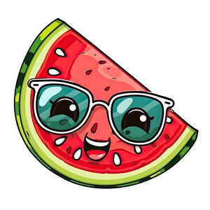 Divertida pegatina de melón con gafas de sol, divertida pegatina de fruta, bonito motivo de dibujos animados, regalo para niños, decoración para portátil y coche.