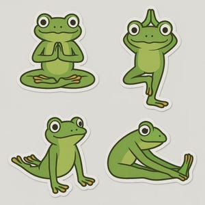 Yoga Frosch Sticker Set – niedliche Yoga-Posen Frosch Aufkleber, süß, lustig, meditierender Frosch für Laptop, Wasserflasche, Auto