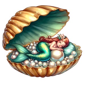 Pegatina de concha de sirena, pegatina de fantasía con sirena durmiente y perlas para ventana de coche, pegatina mágica para portátil, decoración infantil