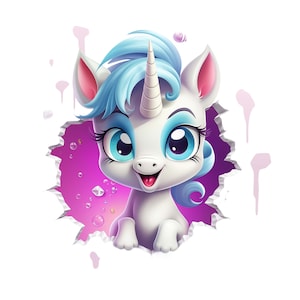 Muursticker 'Happy unicorn break through' – 3D muursticker en autosticker