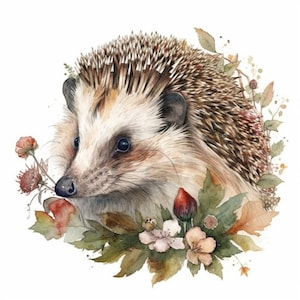 Sticker met vrolijke egel, aquarel, dierensticker, schattige cartoon, digitale print