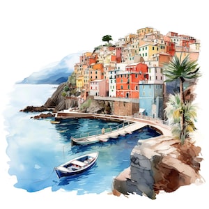 Car sticker Cinque Terre Italy – Watercolor sticker with colorful houses by the sea – Italy sticker for car, laptop & decoration