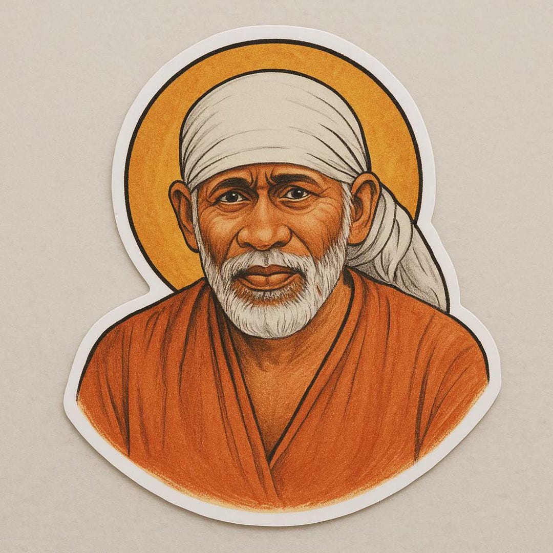 Sai Baba Portrait Sticker – Spiritual Guru Sticker in India Style for ...
