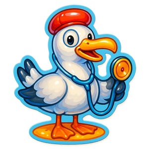 Gaviota con estetoscopio como médico de playa – Pegatina divertida de dibujos animados – Resistente a la intemperie – Regalo para amantes de la costa, los animales y el humor