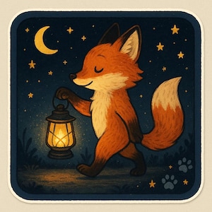 Adesivo volpe con lanterna di notte Divertente adesivo a fumetti per gli amanti della natura, delle passeggiate notturne e degli animali della foresta