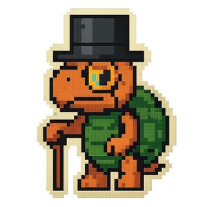 シルクハット、片眼鏡、杖を持ったカメ ステッカーとボーダーとして漫画を作成します ステッカーと同じ色で