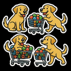 ステッカーセット ラブラドールステッカー ショッピングカート付き ボールいっぱい 面白い犬コミックステッカー 車、ノートパソコン、または犬好きの方へのギフトに