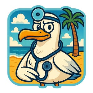 Gaviota con estetoscopio como médico de playa – Pegatina divertida de dibujos animados – Resistente a la intemperie – Regalo para amantes de la costa, los animales y el humor