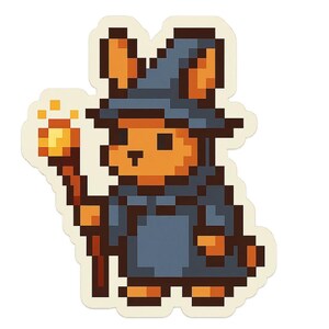 魔法の杖を持つマジシャンのウサギ – かわいい漫画ステッカー – 耐候性 – ファンタジー、動物、ユーモアファンへのギフト