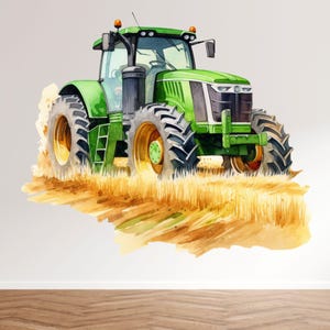 Aquarell Bauernhof Traktor Wandtattoo – Rustikales Landmaschinen Motiv für Wohnraumdeko
