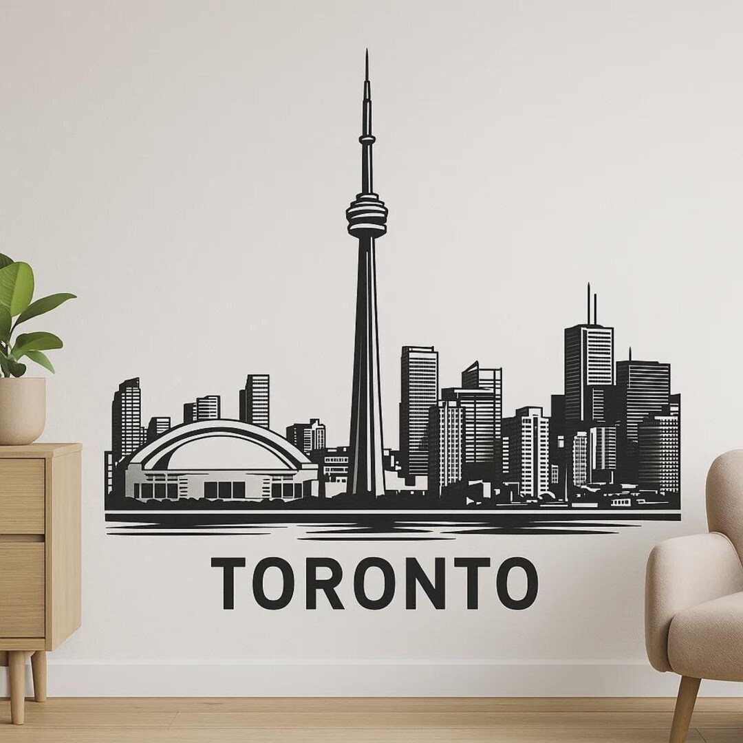 Toronto Cityscape Wall Sticker Skyline Motif With CN Tower as a Sticker ...