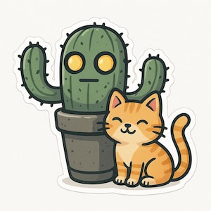 Adesivo Robot Cactus con Gatto - Adesivo Auto Fantasy - Resistente alle Intemperie, Pazzesco - Regalo per Appassionati di Fantascienza, Amanti dei Gatti, Nerd