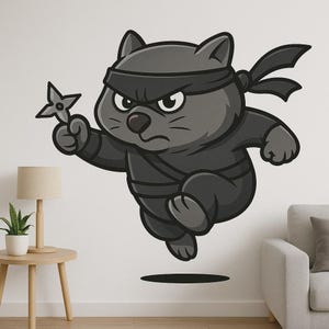 Ninja Wombat Cartoon Wall Sticker Funny Animal Decal in Comic Style for Wall Motorhome Laptop Gift for Kids Animal Fans Humor Lovers