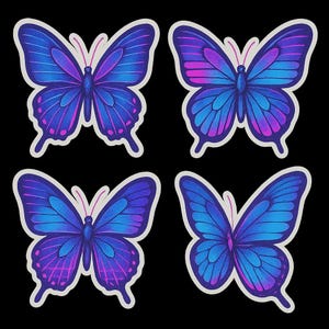 Set di adesivi a farfalla Vaporwave, 4 pezzi, adesivi a forma di insetto al neon per laptop, auto, camper, regalo per appassionati di estetica, cyber e retrò.