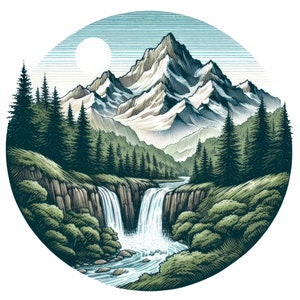 Pegatina de montaña y bosque, pegatina de acuarela con motivo de naturaleza, pegatina de pared, pegatina de coche, decoración, regalo para aficionados al aire libre, excursionistas, amantes de la naturaleza
