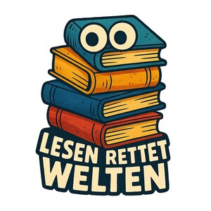 Pila di libri con occhi – con la scritta "La lettura salva i mondi" – adesivo con simpatico cartone animato – resistente alle intemperie – regalo per amanti dei libri e nerd