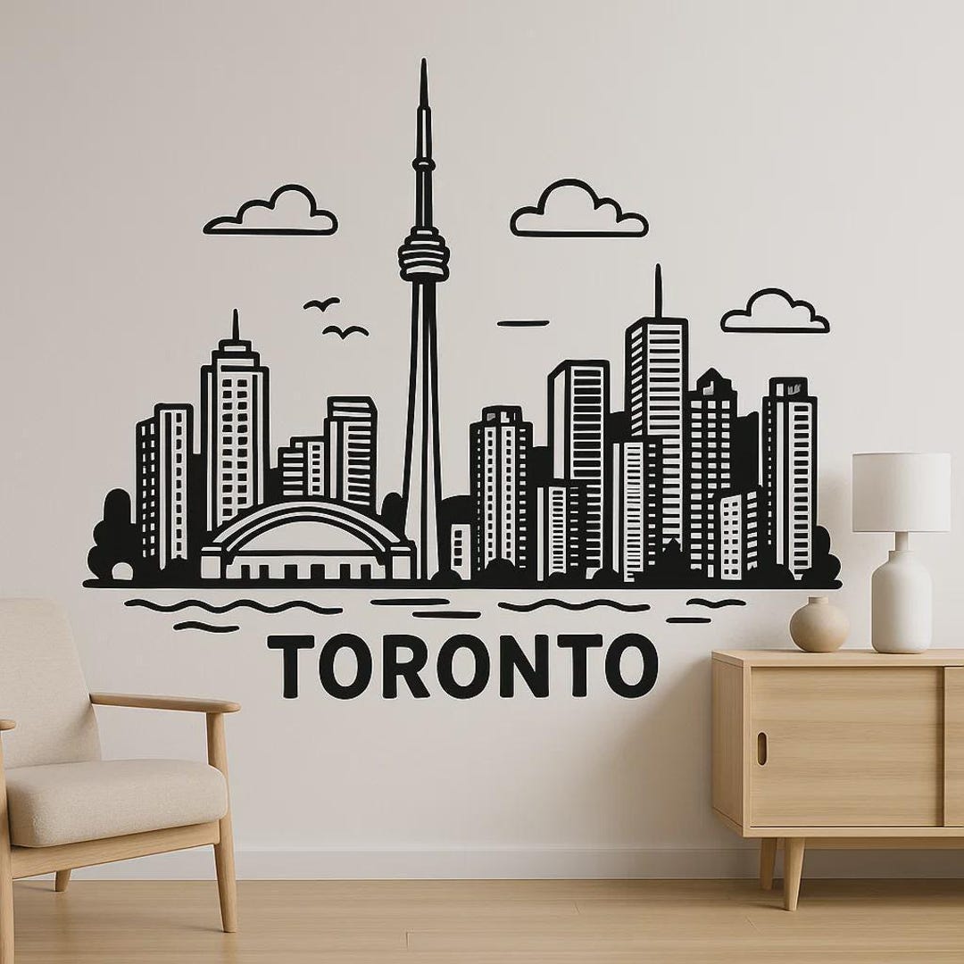 Toronto Cityscape Wall Sticker Skyline Motif With CN Tower as a Sticker ...
