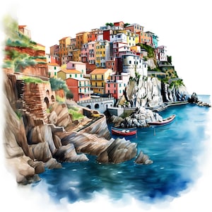 Car sticker Cinque Terre Italy – Watercolor sticker with colorful houses by the sea – Italy sticker for car, laptop & decoration