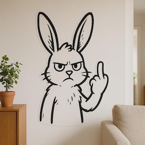 Cheeky rabbit wall sticker middle finger cartoon funny wall picture decoration bedroom living room humorous wall decoration gift