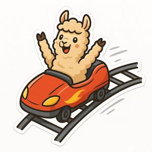 ジェットコースターに乗ったアルパカのステッカー2枚 - 面白い車のステッカー - 耐候性、ワイルド - 動物愛好家、子供、テーマパークファンへのギフト