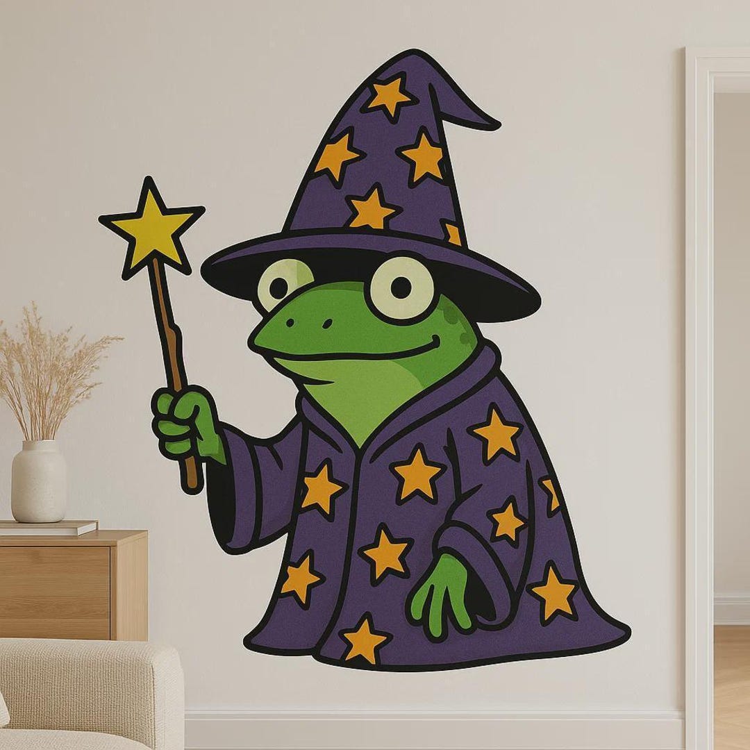 Wizard Frog Wall Sticker – Magical Frog Motif With Magic Hat and Stars ...