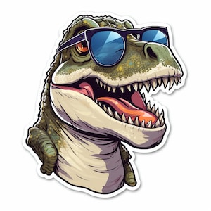 Süßer Dinosaurier Sticker – Bunter Cartoon Baby Dino als lustige Reptil Illustration für Kinderzimmer, Fantasie Deko und Tierkunst Fans