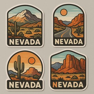 Set di adesivi con paesaggi del Nevada, 4 pezzi, adesivi per deserto e natura per auto, laptop, camper, regalo per viaggi su strada, appassionati di attività all'aperto e amanti degli USA.