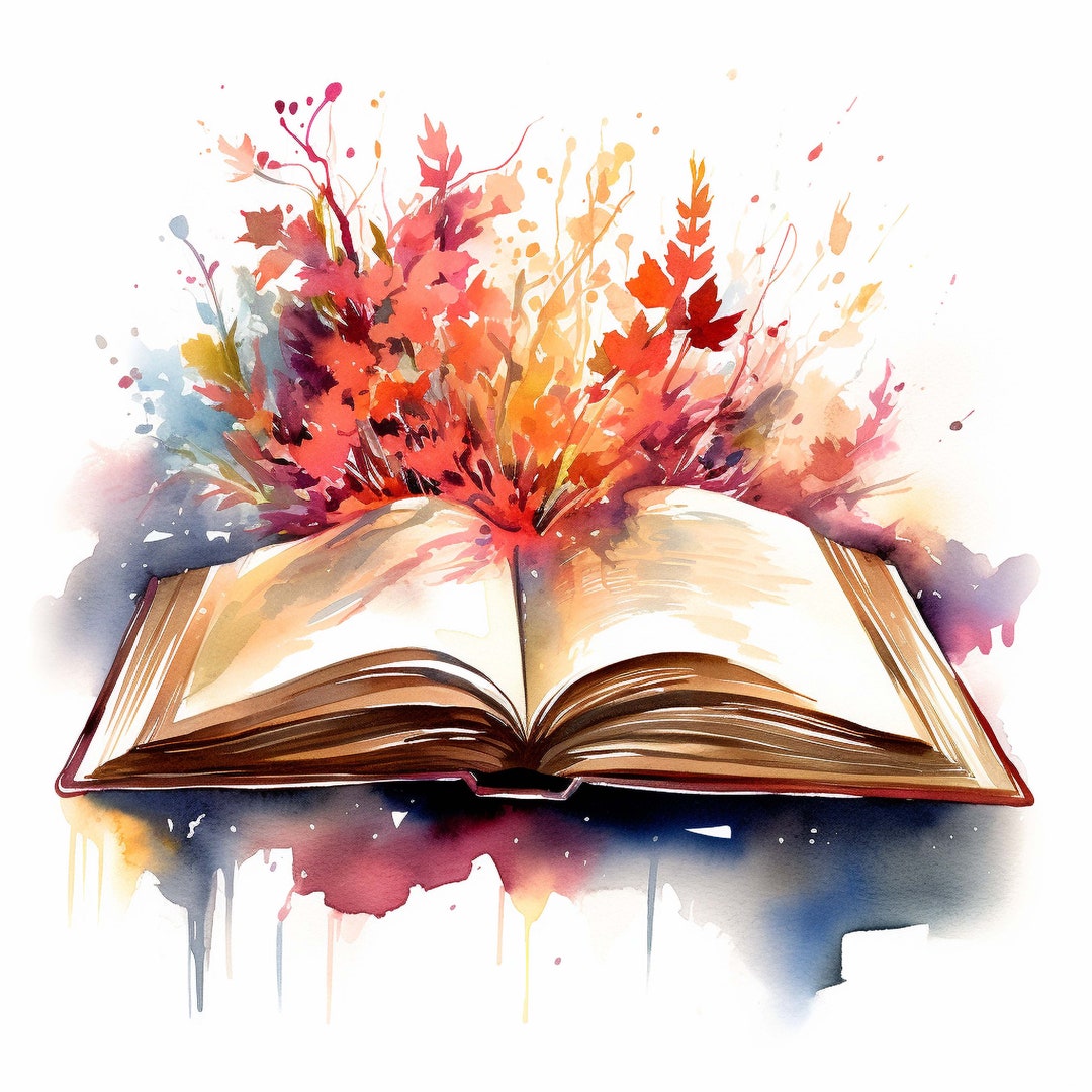Open Book With Colorful Leaves Sticker Art Watercolor Autumn - Etsy