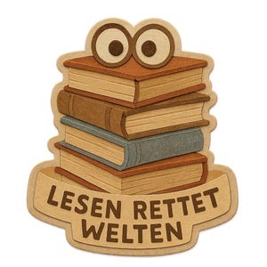 Pila di libri con occhi – con la scritta "La lettura salva i mondi" – adesivo con simpatico cartone animato – resistente alle intemperie – regalo per amanti dei libri e nerd
