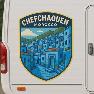 Adesivo per auto Chefchaouen – Destinazione di viaggio della città blu del Marocco – Adesivo Oriental Vanlife per auto e camper