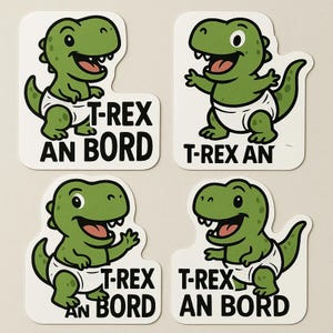 Zestaw naklejek T-Rex na pokładzie – zabawna naklejka „Baby on Board” z dinozaurem w pieluszce – naklejka na samochód z humorem – odporna na warunki atmosferyczne i przyciągająca wzrok