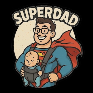 Pegatina de superpapá, papá con portabebés, disfraz de Superman, divertida pegatina para el Día del Padre, regalo, cómic resistente a la intemperie