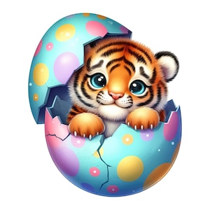 Słodka naklejka z tygryskiem w kolorowym jajku, słodka naklejka ze zwierzęciem, naklejka na samochód, naklejka ścienna, pomysł na prezent kawaii, wodoodporna, trwała