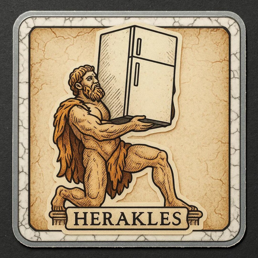 Heracles Sticker Heracles Sticker Lifts Refrigerator Instead of Columns Comic Sticker ...